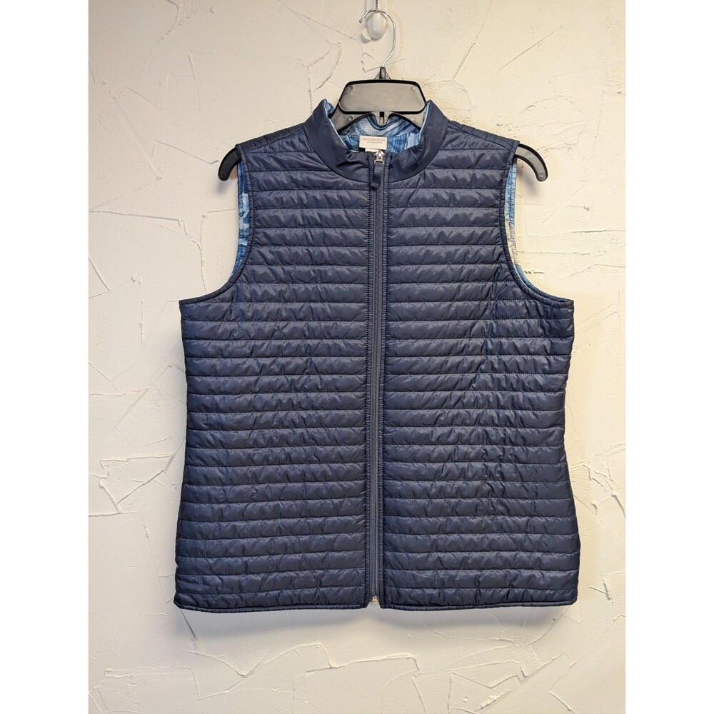 Weekends by Chico's  Puffer Vest Navy Blue Abstract Print Size 1